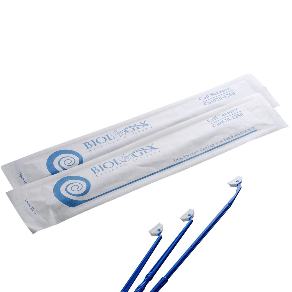 BIOLOGIX DISPOSABLE POLYETHYLENE STERILE CELL SCRAPER (HANDLE LENGTH: 250mm, BLADE LENGTH: 18mm). SCRAPERS COME INDIVIDUALLY WRAPPED