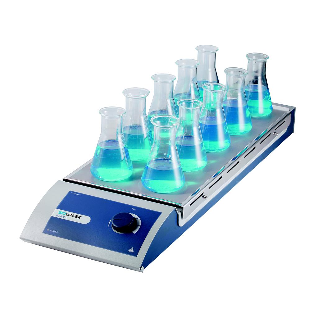 SCILOGEX MS-M-S10 Analog Magnetic Stirrer 10-Channel, s/steel plate, 110V, 50/60Hz, US Plug