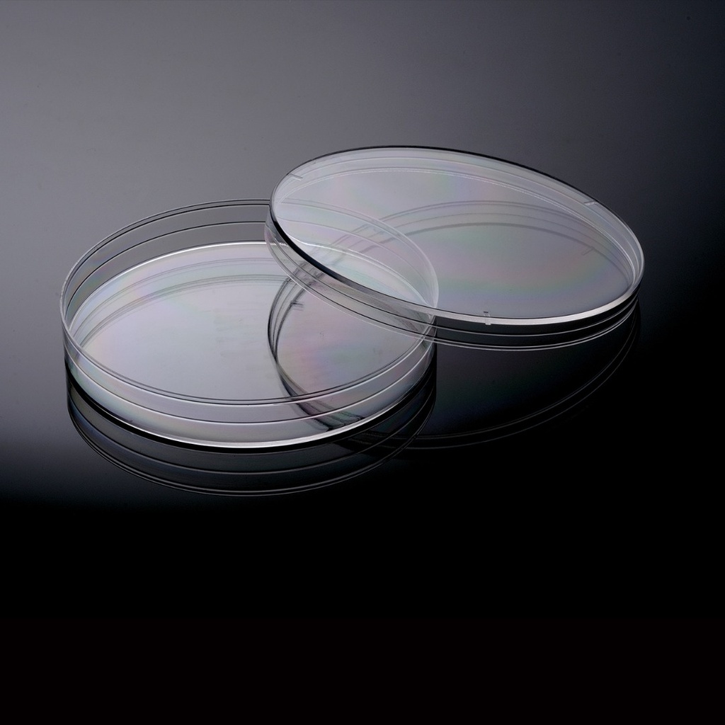 BIOLOGIX 90x15mm CLEAR POLYSTYRENE STERILE PETRI DISH WITH TRIPLE-VENTED LID. PETRI DISHES FEATURE STACKABLE DESIGN