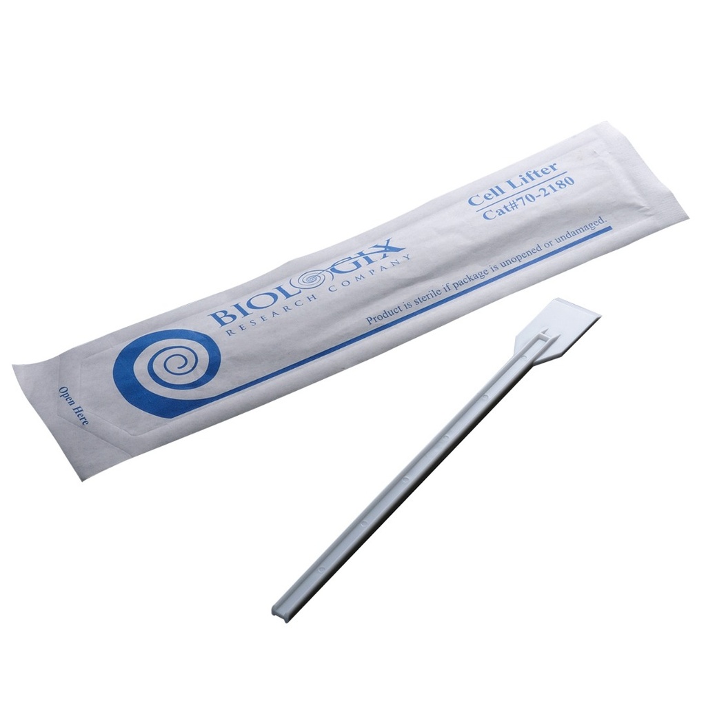 BIOLOGIX DISPOSABLE POLYETHYLENE STERILE CELL LIFTER (HANDLE LENGTH: 180mm, BLADE LENGTH: 20mm). LIFTERS COME INDIVIDUALLY WRAPPED
