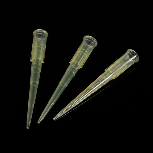 [21-0200] BIOLOGIX 200µl YELLOW POLYPROPYLENE STERILE (RNase & DNase FREE) AUTOCLAVABLE PIPET TIPS.  PIPET TIPS HAVE MOLDED GRADUATIONS. TIPS COME LOADED INTO 96 WELL RACKS